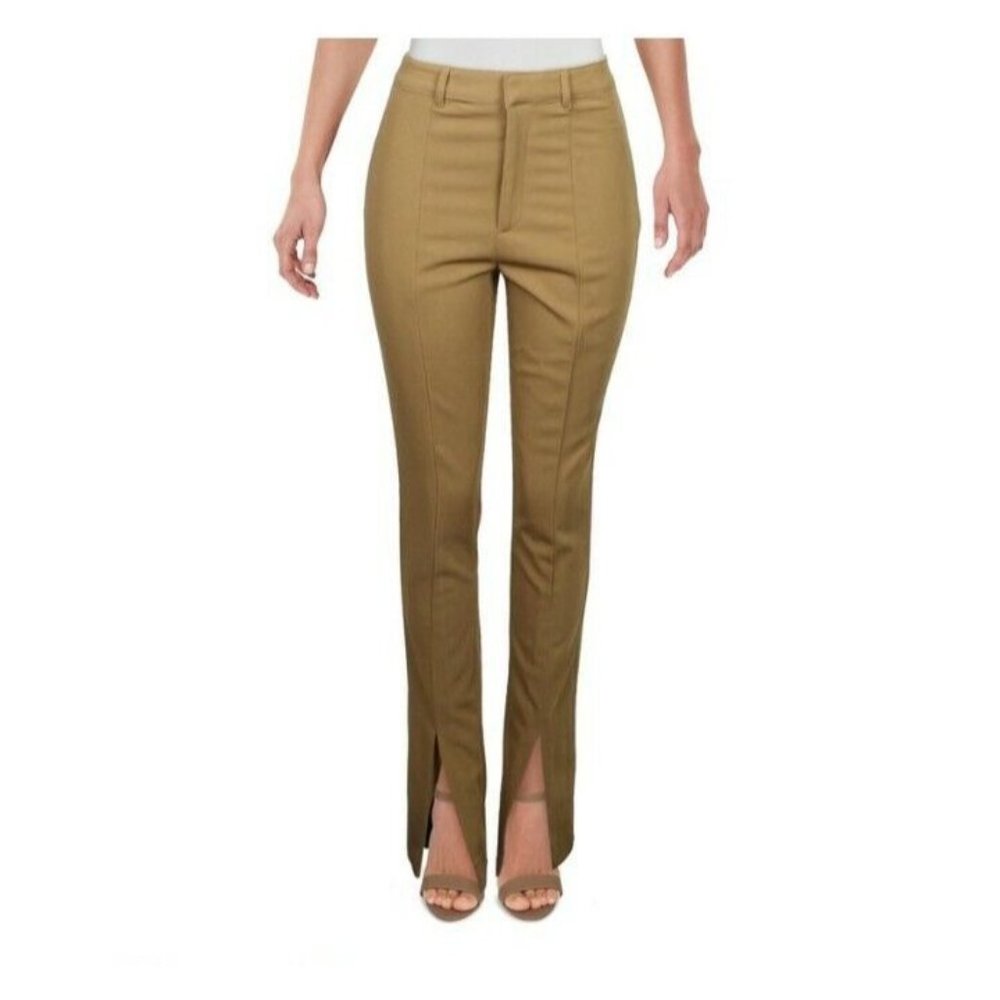 Danielle Bernstein Womens Pants 00 High Rise Dress Slit Front Tan Brown Stretch
